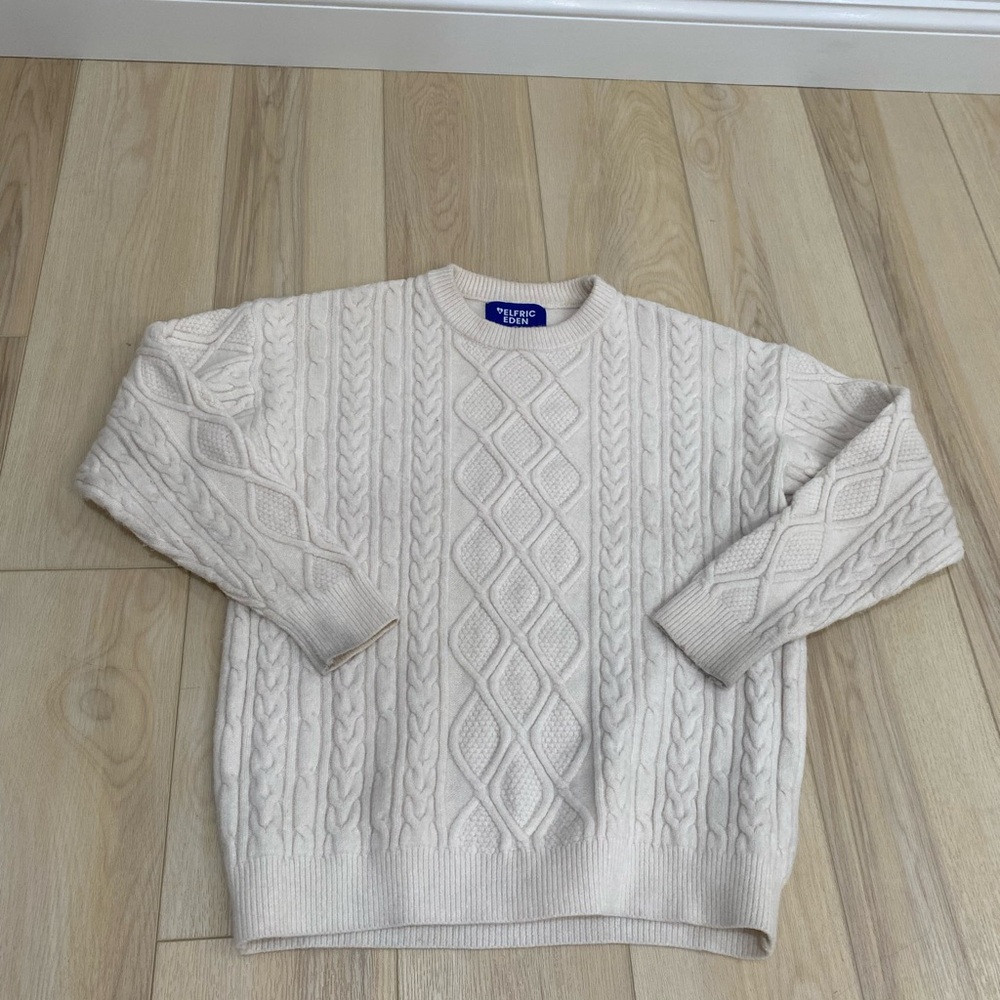 Aelfric Eden Cream Cable Knit Crewneck Sweater